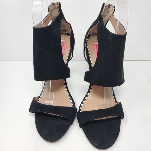 Betsy Johnson "Ryan" Black Fabric Open-Toed Heel, Women's 9 - Picture 2 of 7